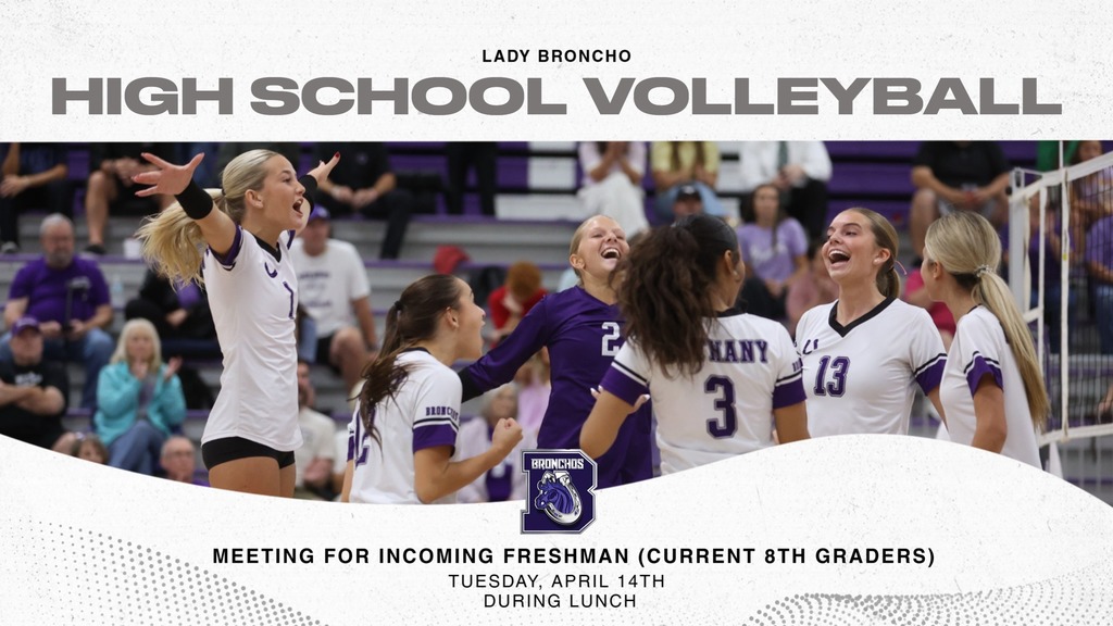 volleyball graphic about meeting for next year's team.  Image of HS team winning a point.