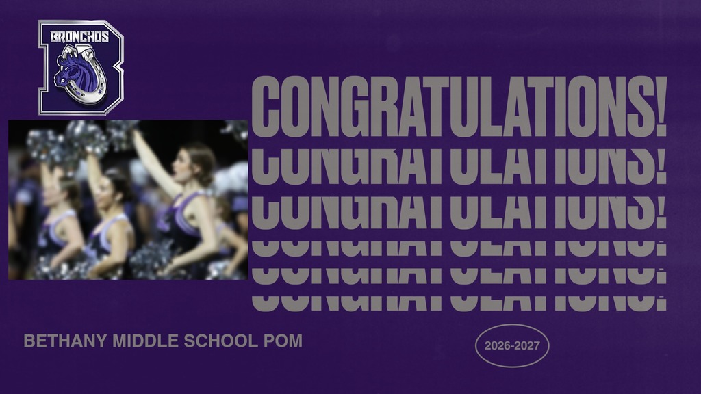 purple and gray graphic with image of pom team and congratulations note
