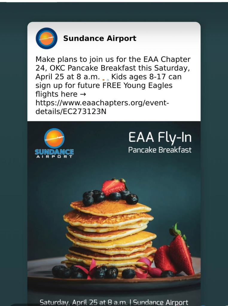 pancake breakfast image with information about sundance airport young eagles program