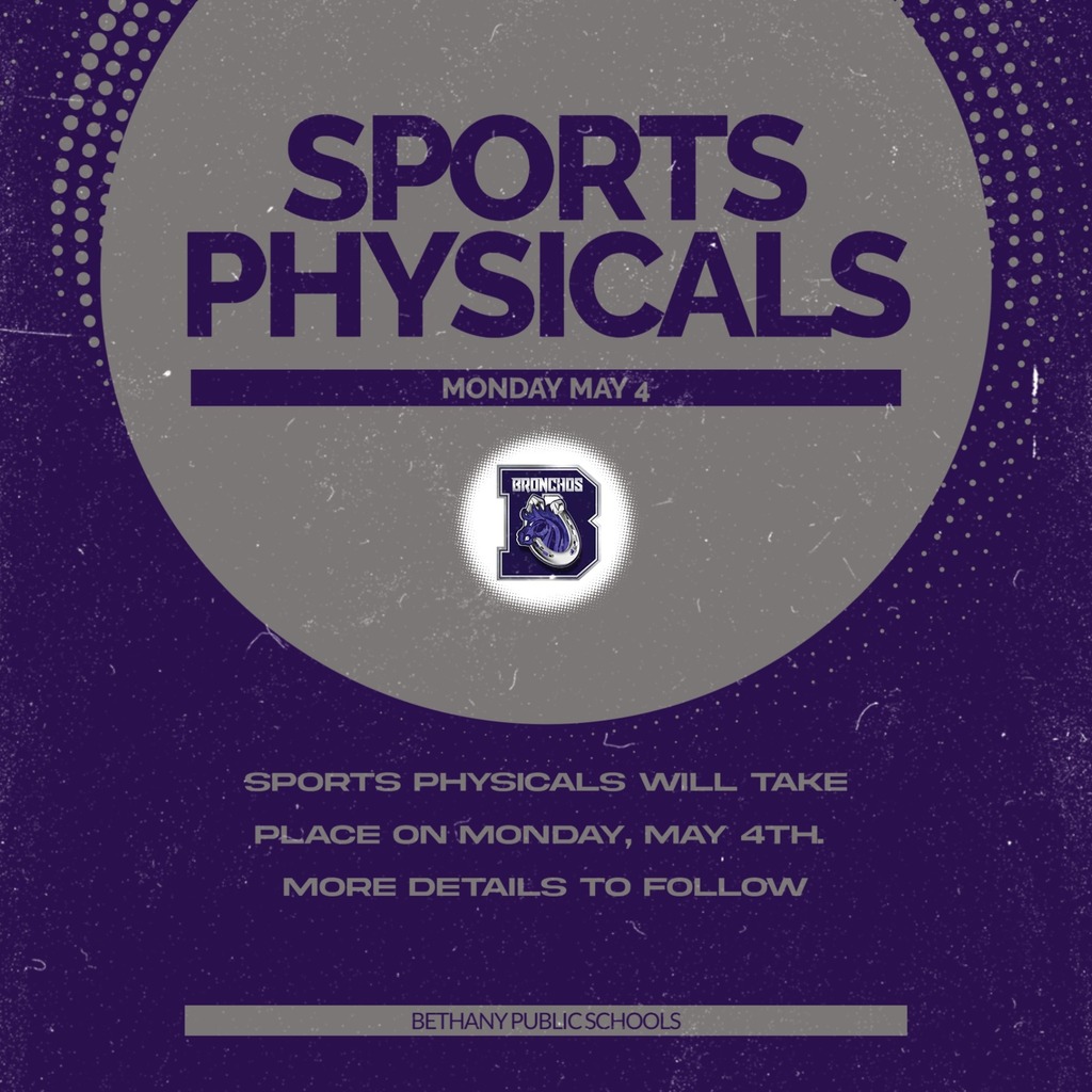 purple & gray graphic with sports physicals info