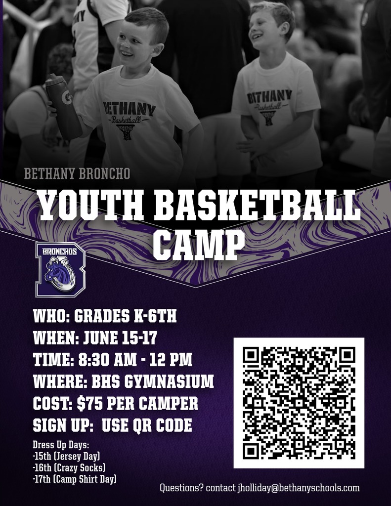 graphic promoting youth basketball camp (photo of two young boys at game)