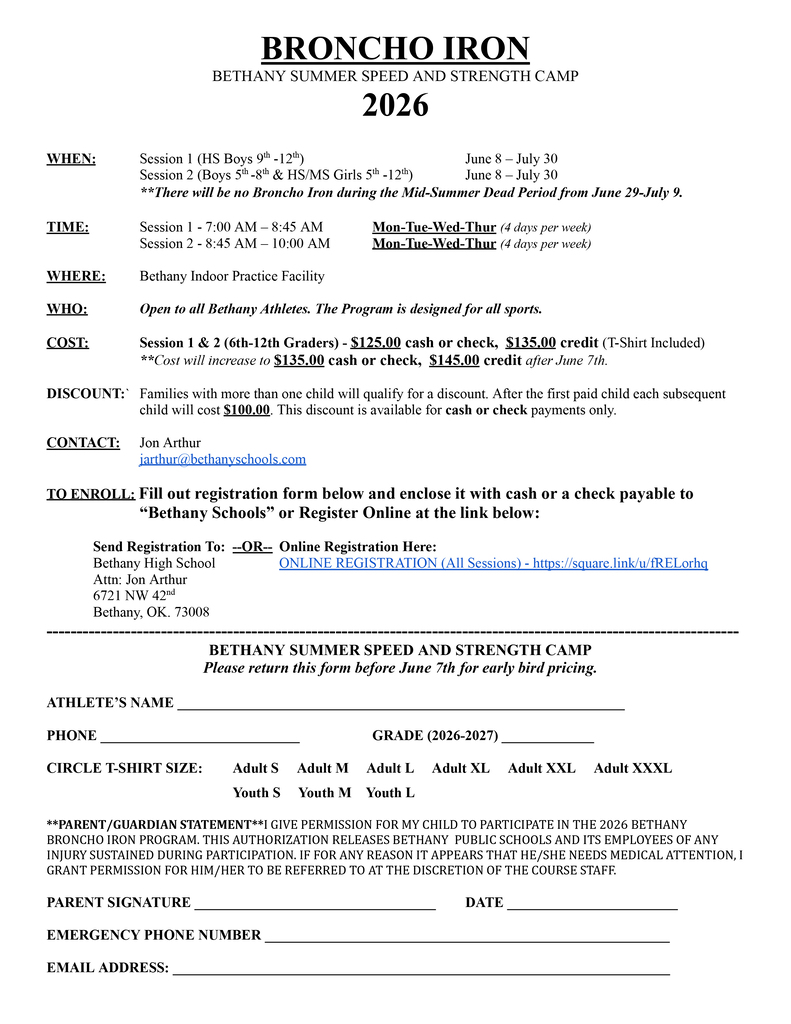 Broncho iron sign ups