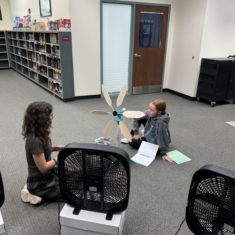 8th grade PLTW are finishing their wind turbine projects and calculating the output force, work, and power their turbines generated. 