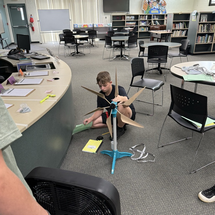 8th grade PLTW are finishing their wind turbine projects and calculating the output force, work, and power their turbines generated. 