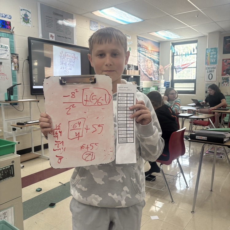 Big day in 7th grade math! Ms. Valentine’s students became millionaires by solving integer expressions in our version of Who Wants to Be a Millionaire? 💰✨ And… we had our very first 7th grader complete all the 33 IXL math skills for Unit 3! 🎉👏