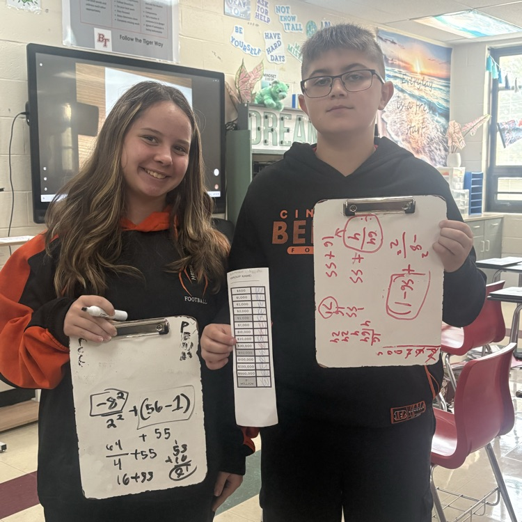 Big day in 7th grade math! Ms. Valentine’s students became millionaires by solving integer expressions in our version of Who Wants to Be a Millionaire? 💰✨ And… we had our very first 7th grader complete all the 33 IXL math skills for Unit 3! 🎉👏