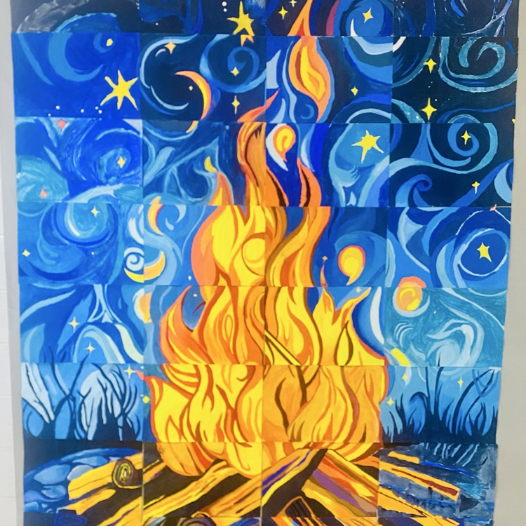 7th grade Art students completed a collaboration with 3 classes to create a grid painting.  They knocked it out of the park!!