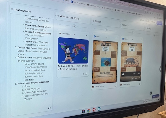 📚 Mrs. Starline’s Language Arts students combined reading and technology in a creative project! While reading Hoot, they used tools like Canva and SchoolAI to research and design posters raising awareness about endangered species. 💡🐢✨  