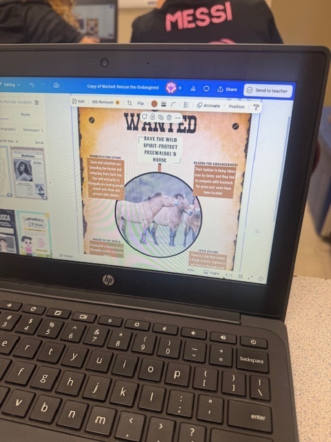 📚 Mrs. Starline’s Language Arts students combined reading and technology in a creative project! While reading Hoot, they used tools like Canva and SchoolAI to research and design posters raising awareness about endangered species. 💡🐢✨  