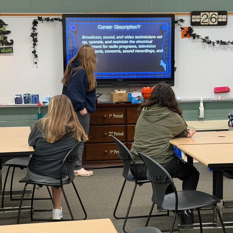 7th grade Career Exploration students give presentations on careers they researched. 