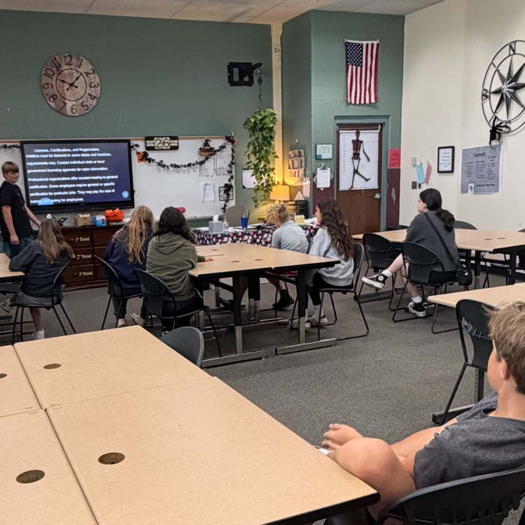 7th grade Career Exploration students give presentations on careers they researched. 