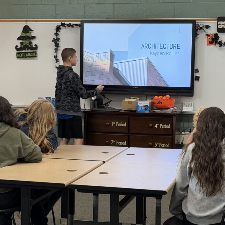 7th grade Career Exploration students give presentations on careers they researched. 