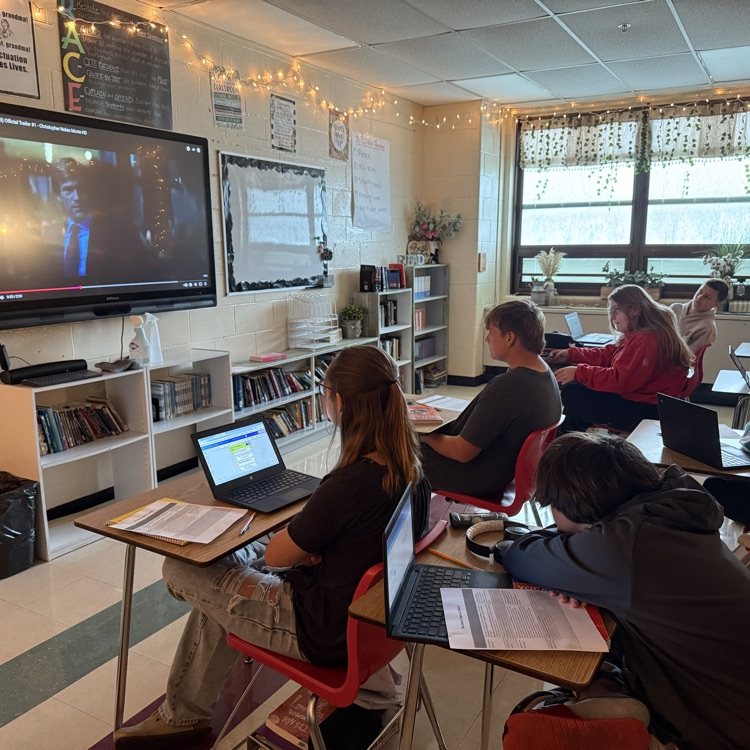 Students were practicing identifying the types of conflict in movie trailers in language arts. They were using Canva to create an AI generated visual of each conflict.   