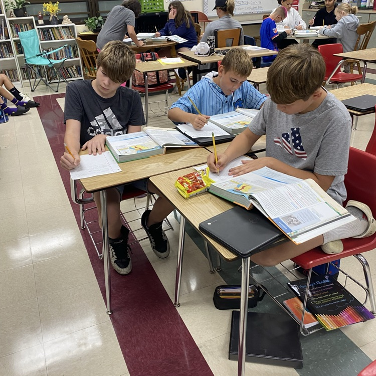 Students in Mrs. Patrick's room worked with partners to answer some geography questions.