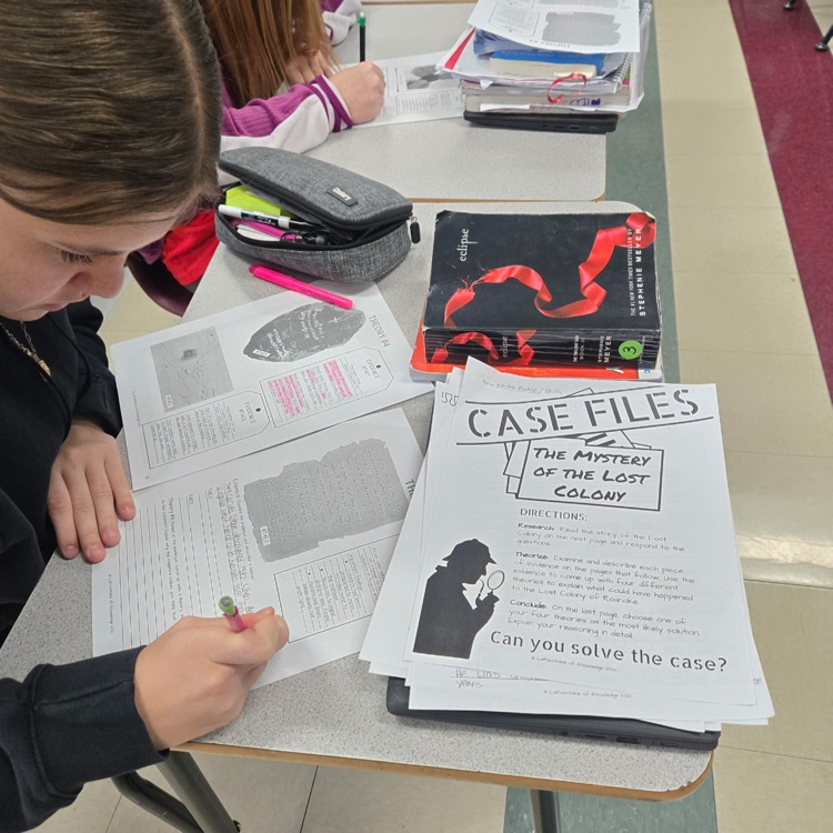 Students examined pieces of evidence and developed theories about what happened to the Lost Colony of Roanoke.