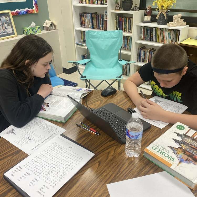 Students in Mrs. Patrick’s classroom are researching information about the three different branches of government.