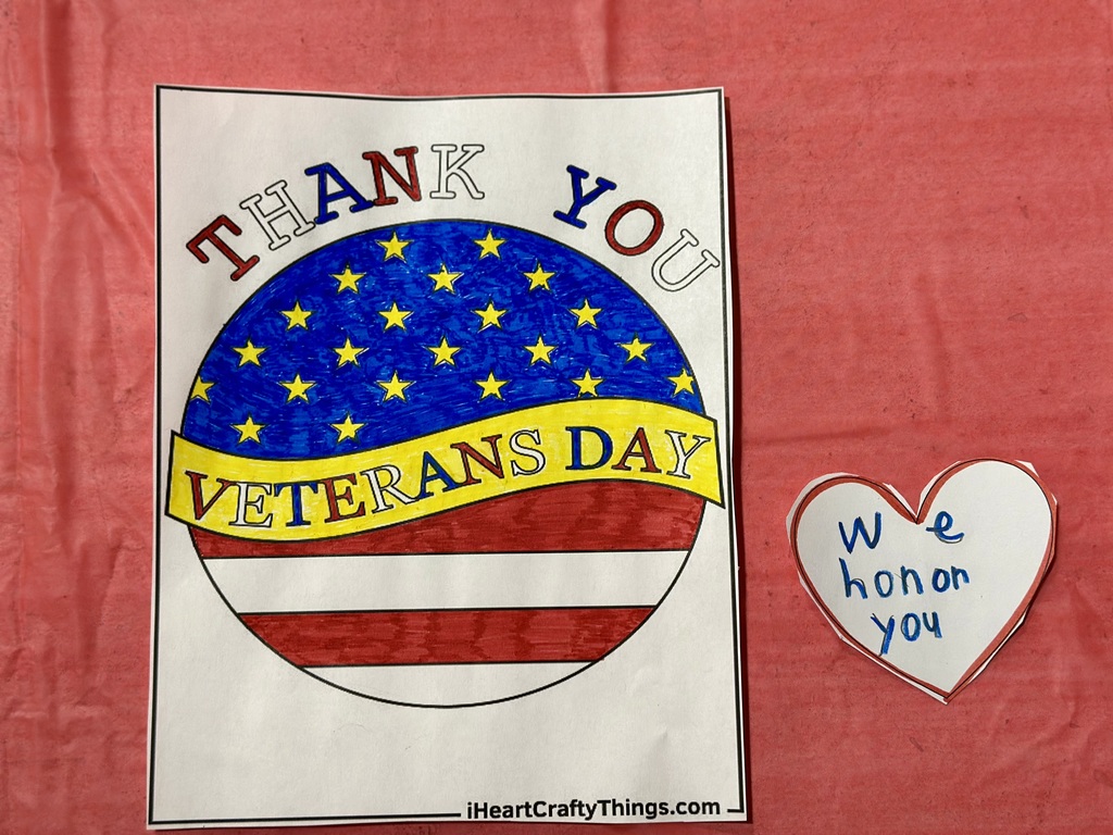 Students made greeting cards for each veteran who attended our Veterans Day ceremony.