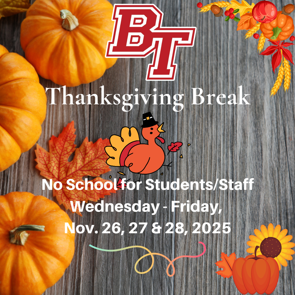 🍁🦃 Thanksgiving Break is almost here! There will be no school for students or staff November 26-28, 2025. Wishing all our Bethel-Tate families a safe, relaxing break and a wonderful Thanksgiving!🥧🍗