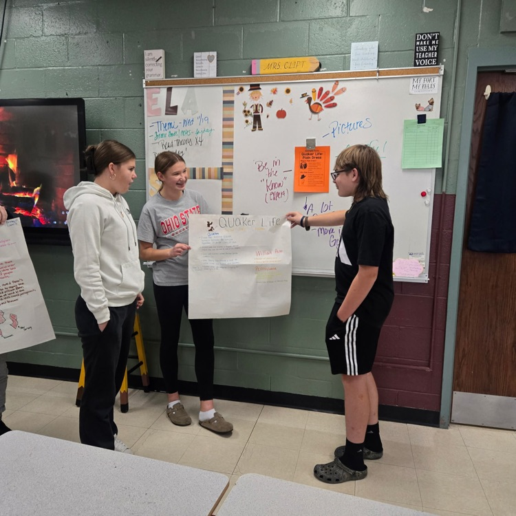 Students are learning about the middle colonies through a fur trading simulation and learning about different aspects of the Quaker life.