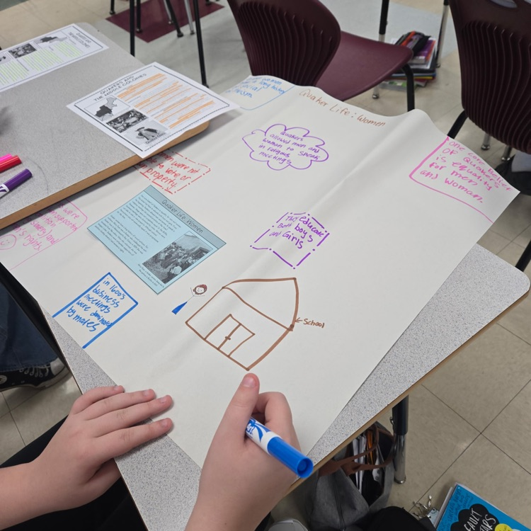 Students are learning about the middle colonies through a fur trading simulation and learning about different aspects of the Quaker life.