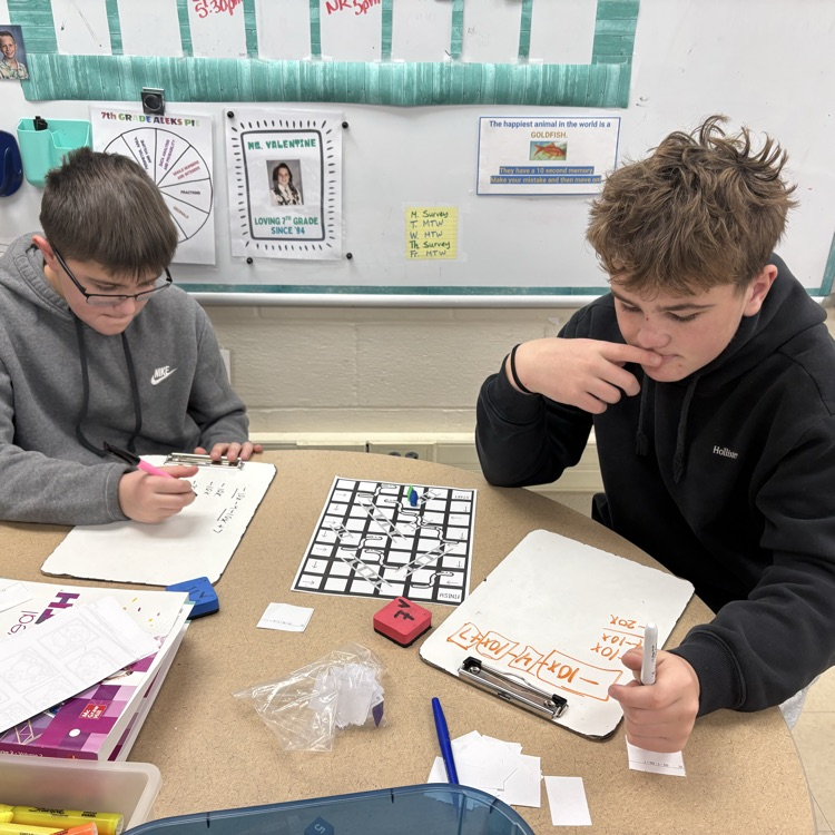 7th graders practiced simplifying linear equations using the game Chutes & Ladders. 