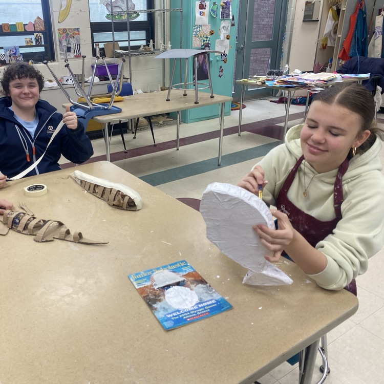 8th grade Art students working on their “Student Choice 3-D Sculpture” projects.