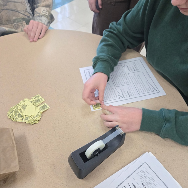 Students are learning about the road to the American Revolution.  The first stop is the Stamp Act. Students had to pay their "tax" to turn in their assignment. Students have also taken on a Colonial identity, complete with a "paying" job. 