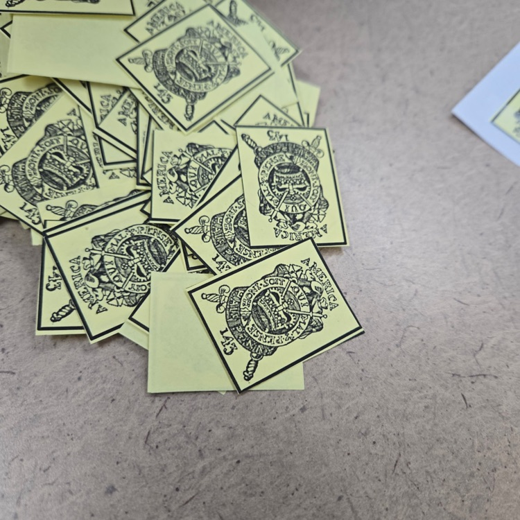 Students are learning about the road to the American Revolution.  The first stop is the Stamp Act. Students had to pay their "tax" to turn in their assignment. Students have also taken on a Colonial identity, complete with a "paying" job. 