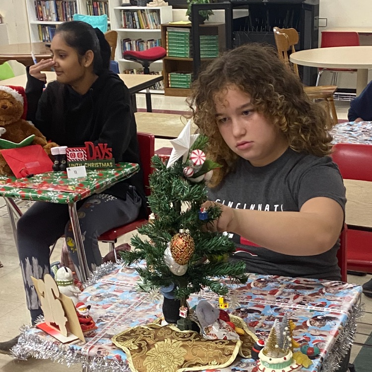 The sixth grade students enjoyed decorating their desks for Christmas. 