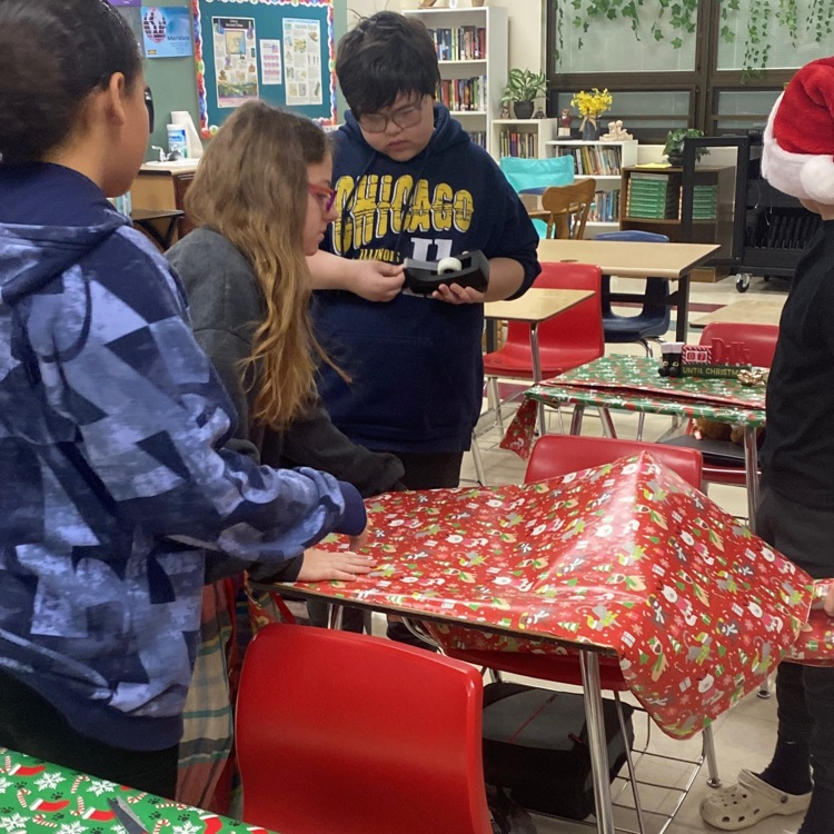 The sixth grade students enjoyed decorating their desks for Christmas. 