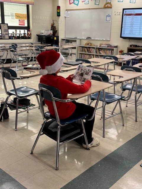 Sixth grade students participated in a Read-A-Thon before winter break, spending the day cozily reading books in the classroom.  