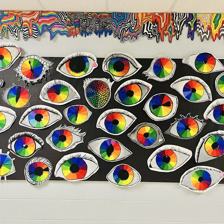 7th grade Art students completed their 12 color, Color Wheel Eyes.  They turned out brilliant, as always!