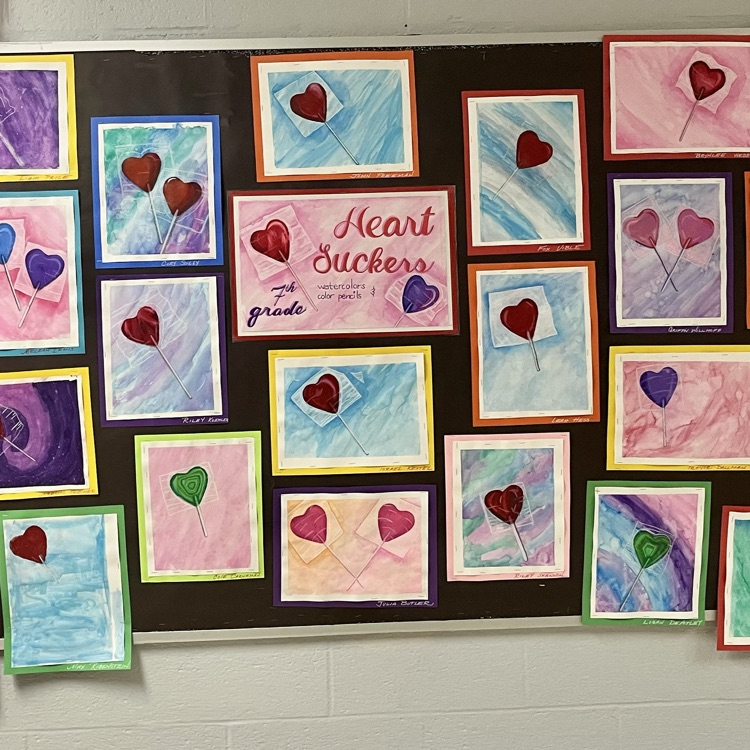 7th grade Art students did a beautiful job on their Watercolor Heart Suckers ❤️ 