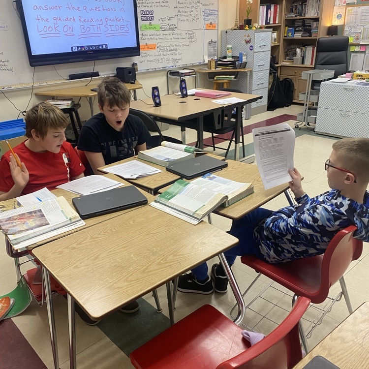 Students in Mrs. Patrick’s class worked in groups to complete a “Guided Reading” packet on the Mesopotamian Empires. 