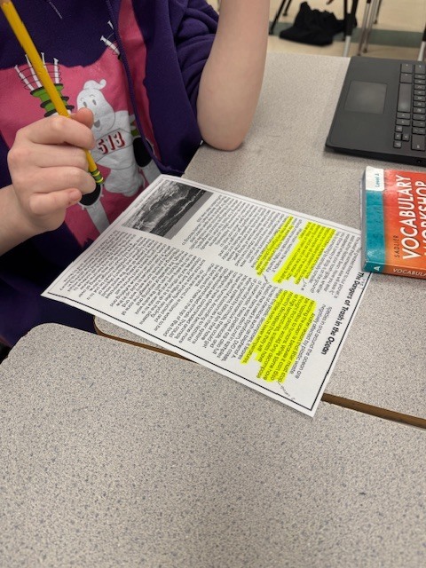 Mrs. Starline’s language arts students analyzed a mentor text to trace claims and evaluate an argument using critical-thinking skills.
