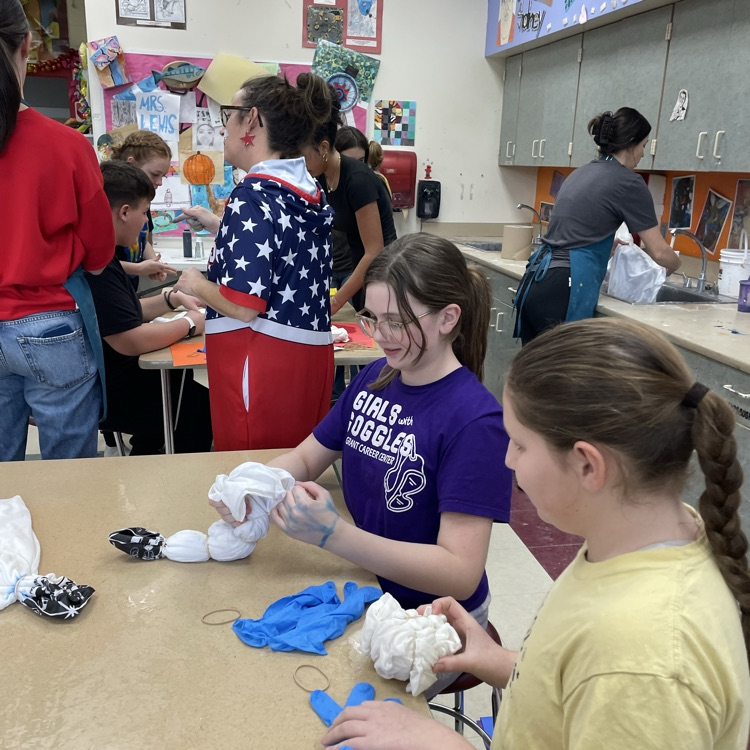Source of Strength Peer Leaders finally have the opportunity to tie dye their new shirts.  Anticipation on how they turned out.