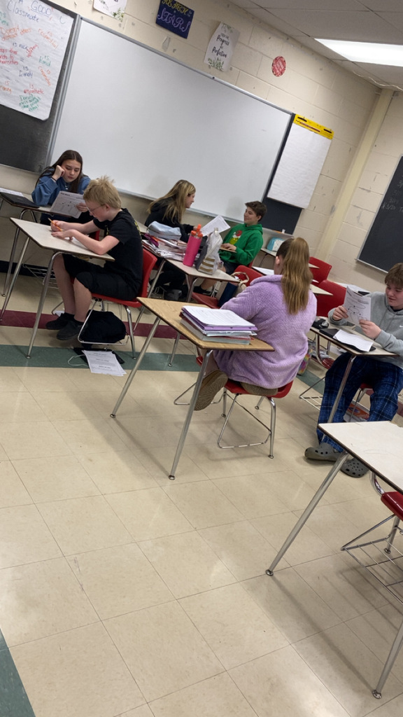 Mrs. Pipes’ students read about the history of tornado warnings. 