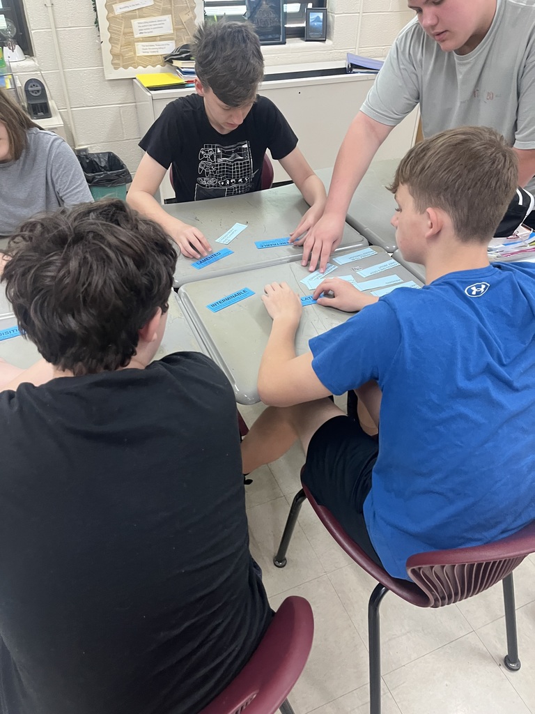 8th graders in Ms. Kincer’s ELA class are working together in tribes and completing a “Survivor” inspired test prep unit. Students read about a family stranded on a deserted island and how they used their resources to survive, and then competed in today’s Immunity Challenge to match difficult vocabulary from the text with its definition using context clues!