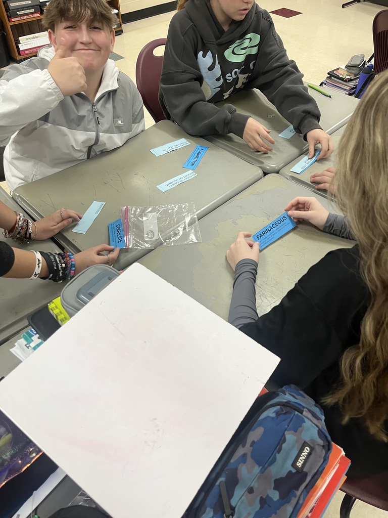 8th graders in Ms. Kincer’s ELA class are working together in tribes and completing a “Survivor” inspired test prep unit. Students read about a family stranded on a deserted island and how they used their resources to survive, and then competed in today’s Immunity Challenge to match difficult vocabulary from the text with its definition using context clues!