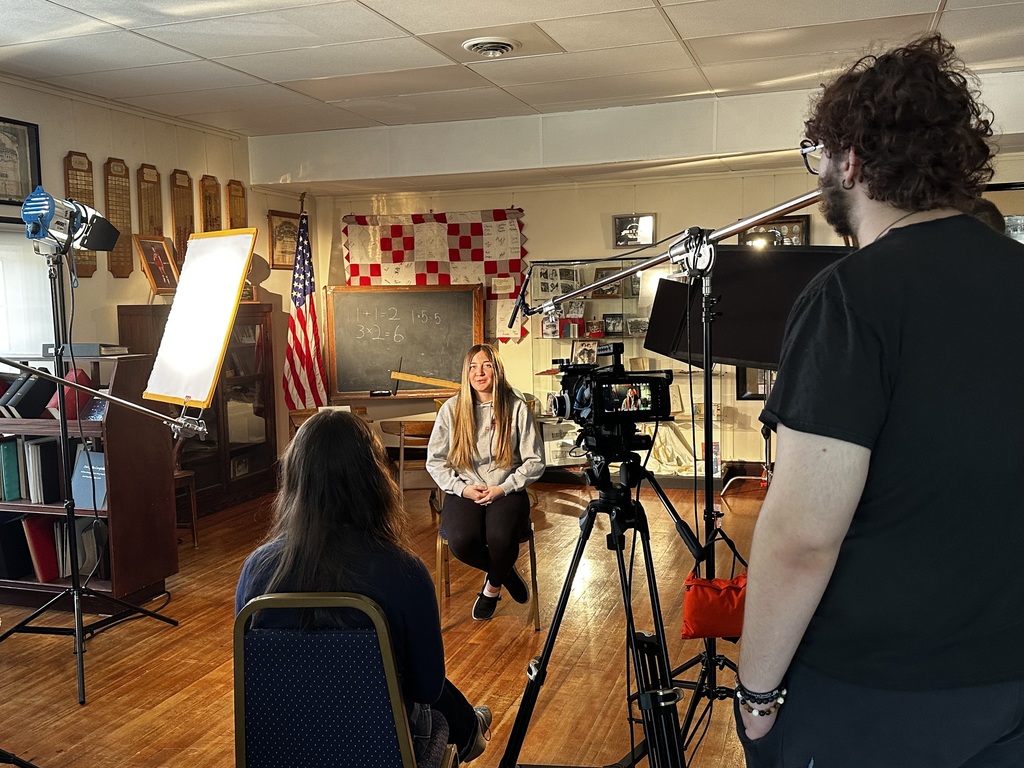 BTHS Academy students at the Bethel Historical Society Museum shooting video for a special project