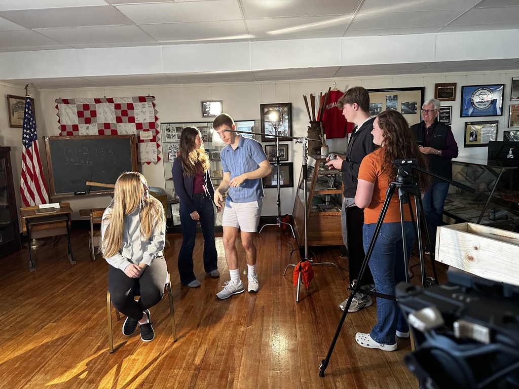 BTHS Academy students at the Bethel Historical Society Museum shooting video for a special project
