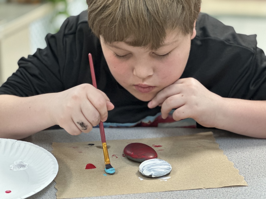 As part of their KINDNESS CHALLENGE while reading The Ultimate Gift, students painted kindness rocks to hide around the Burke Park and walking path in Bethel. 