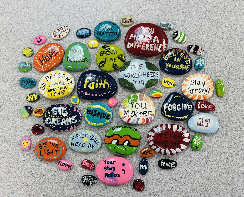 As part of their KINDNESS CHALLENGE while reading The Ultimate Gift, students painted kindness rocks to hide around the Burke Park and walking path in Bethel. 