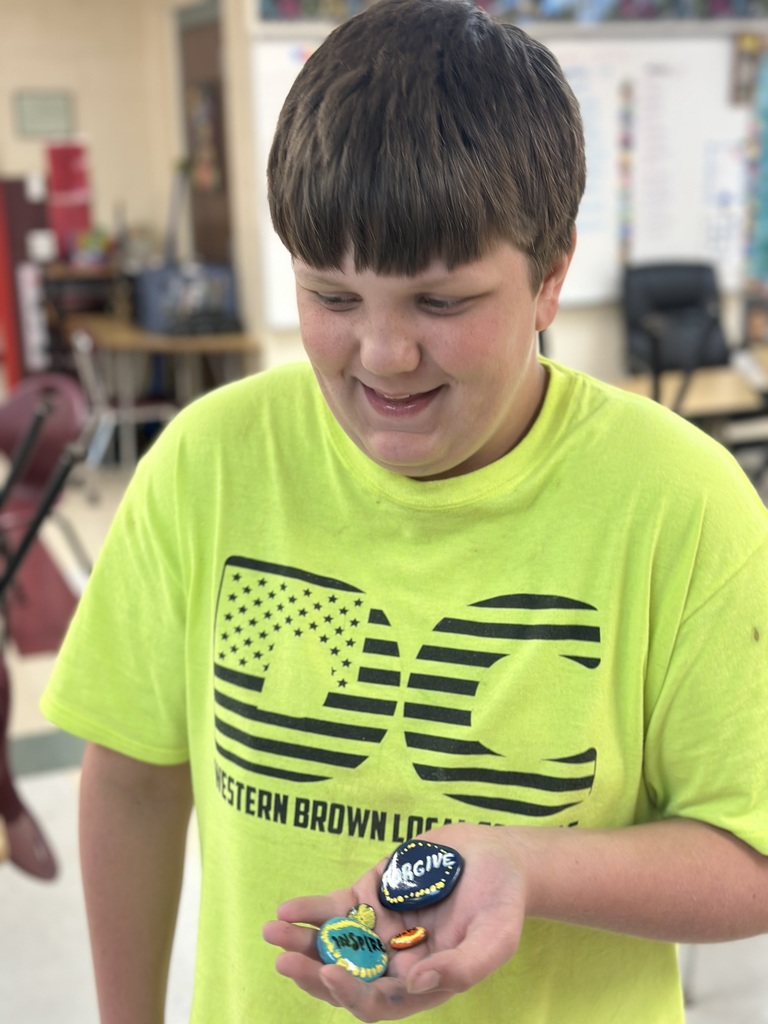 As part of their KINDNESS CHALLENGE while reading The Ultimate Gift, students painted kindness rocks to hide around the Burke Park and walking path in Bethel. 