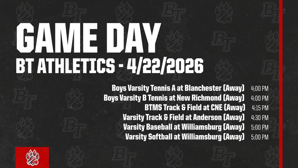 4/22/2026 BT Athletics Gameday Graphic