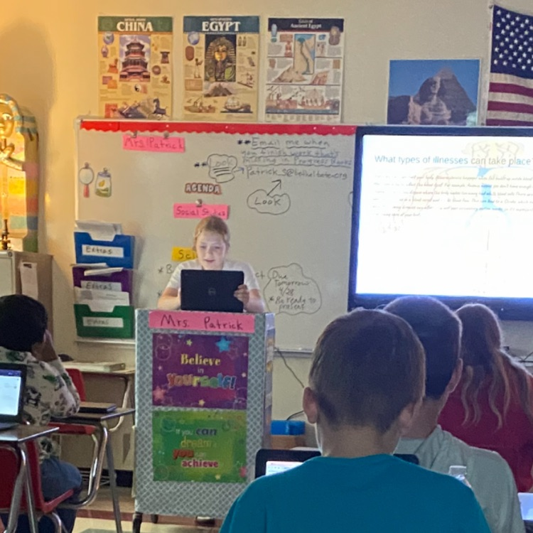 Students in Mrs. Patrick’s class were assigned a body system to research and present to their classmates through Google Slides. 