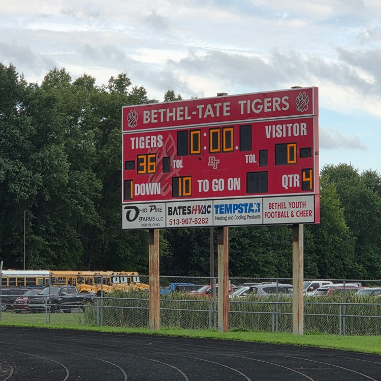 Tigers won 36-0 in their home opener against Western Brown.  Great game by our Tigers!!!!