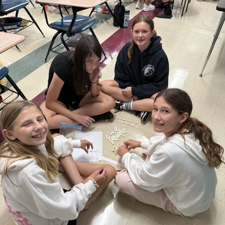 Mrs. Senger’s sixth graders designing bridges with marshmallows and toothpicks to see which holds the most weight.
