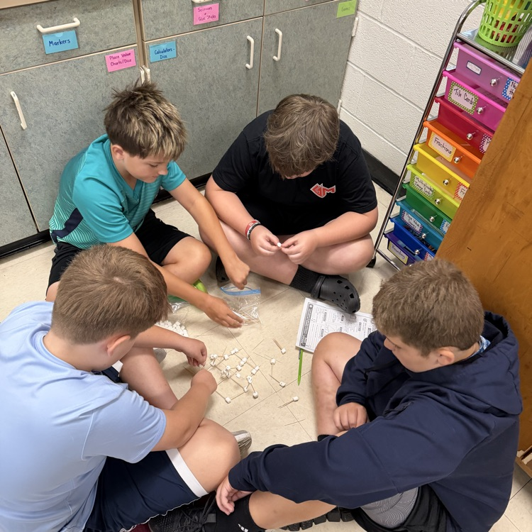 Mrs. Senger’s sixth graders designing bridges with marshmallows and toothpicks to see which holds the most weight.