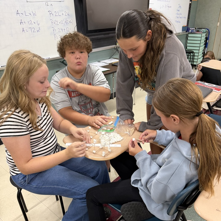 Mrs. Senger’s sixth graders designing bridges with marshmallows and toothpicks to see which holds the most weight.
